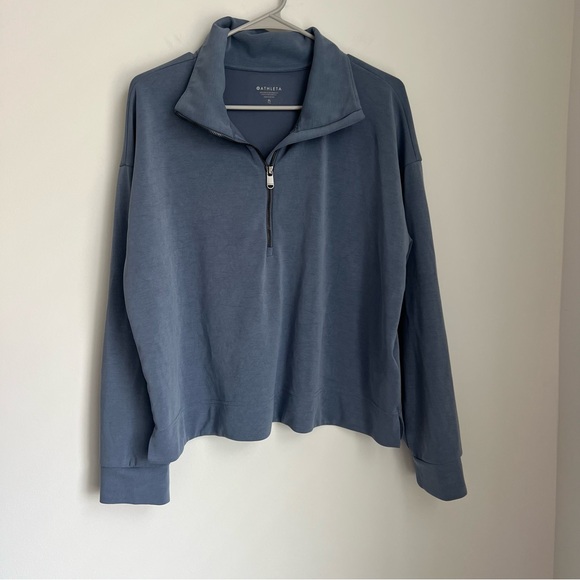 Athleta Seasoft Quarter Zip Pullover Top in Blue Women's Size XL - Picture 2 of 6
